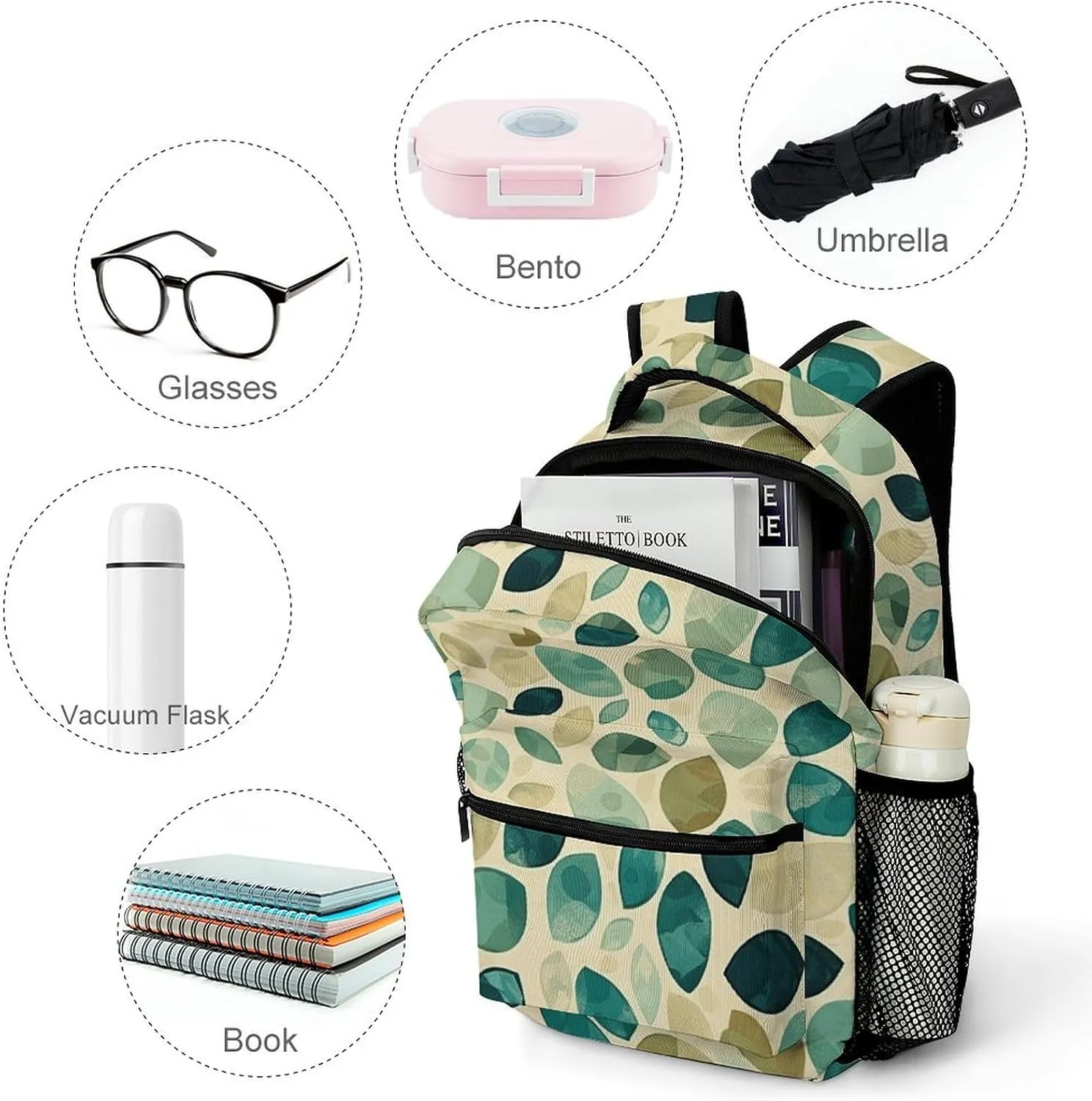 Backpack for Women Men Travel Beige And Emerald Daypack Lightweight Laptop Bag Carry On Backpacks for Work