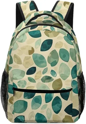 Backpack for Women Men Travel Beige And Emerald Daypack Lightweight Laptop Bag Carry On Backpacks for Work