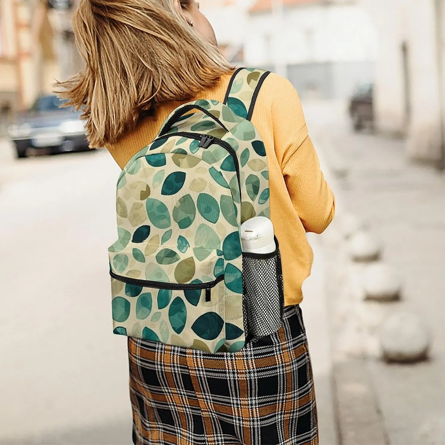 Backpack for Women Men Travel Beige And Emerald Daypack Lightweight Laptop Bag Carry On Backpacks for Work