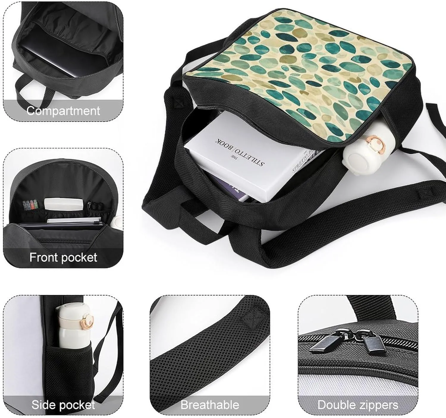 Backpack for Women Men Travel Beige And Emerald Daypack Lightweight Laptop Bag Carry On Backpacks for Work