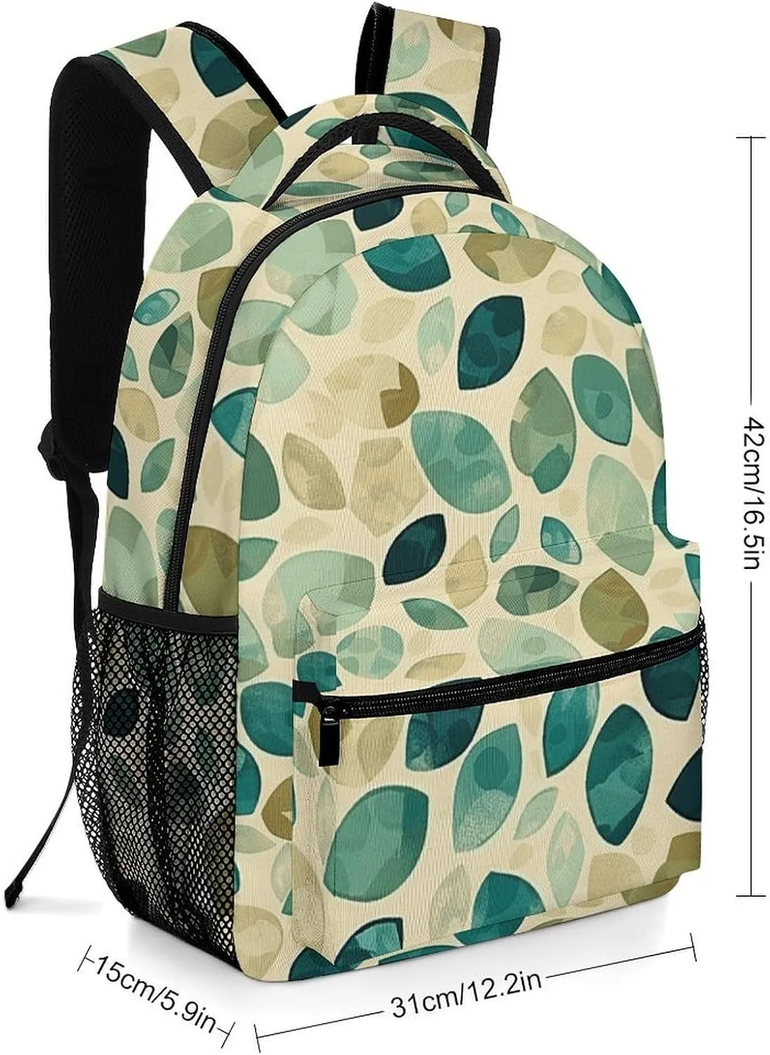 Backpack for Women Men Travel Beige And Emerald Daypack Lightweight Laptop Bag Carry On Backpacks for Work