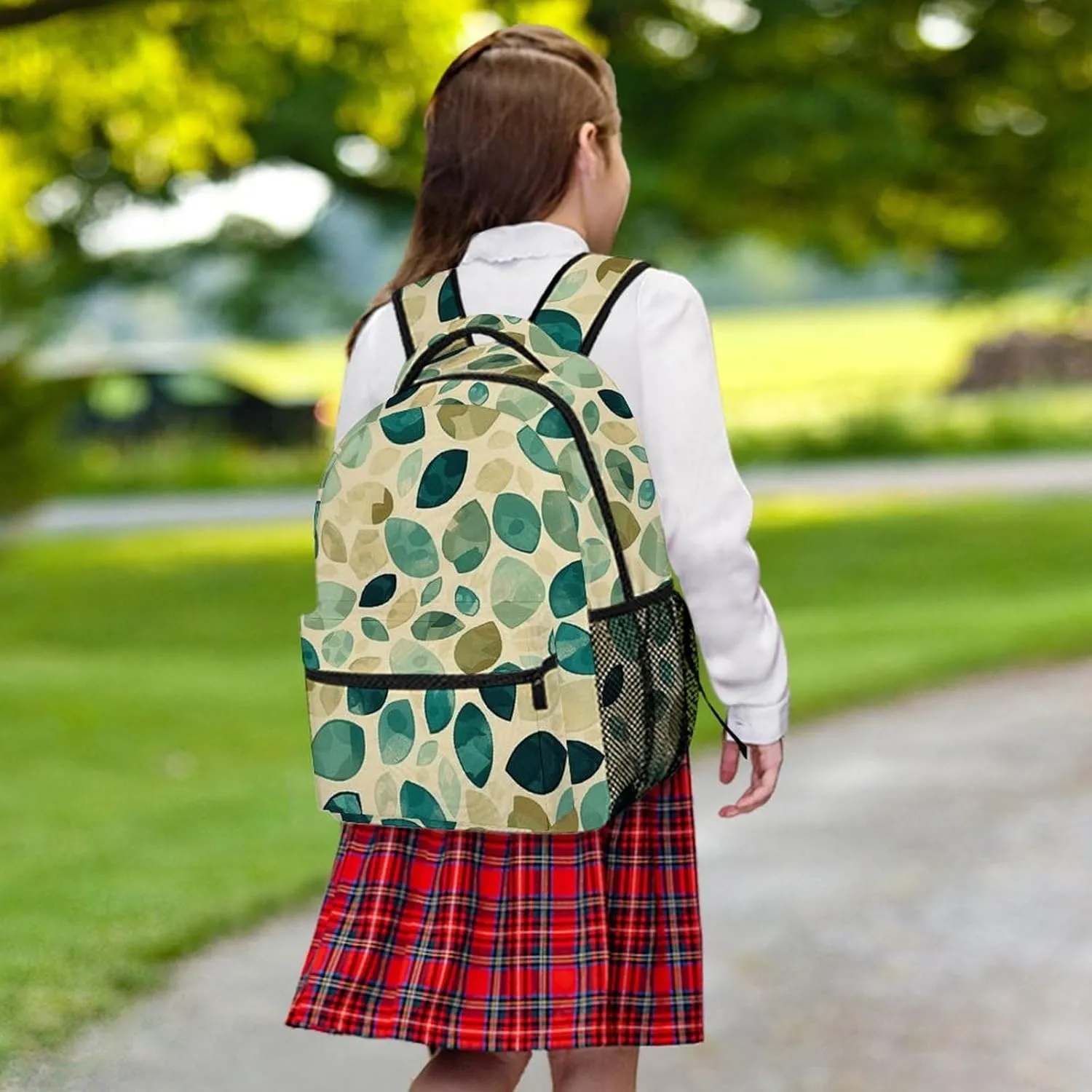 Backpack for Women Men Travel Beige And Emerald Daypack Lightweight Laptop Bag Carry On Backpacks for Work