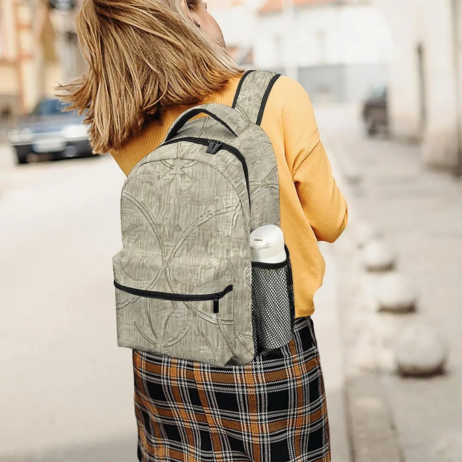 Backpack for Women Men Travel Beige Linen Texture Daypack Lightweight Laptop Bag Carry On Backpacks for Work