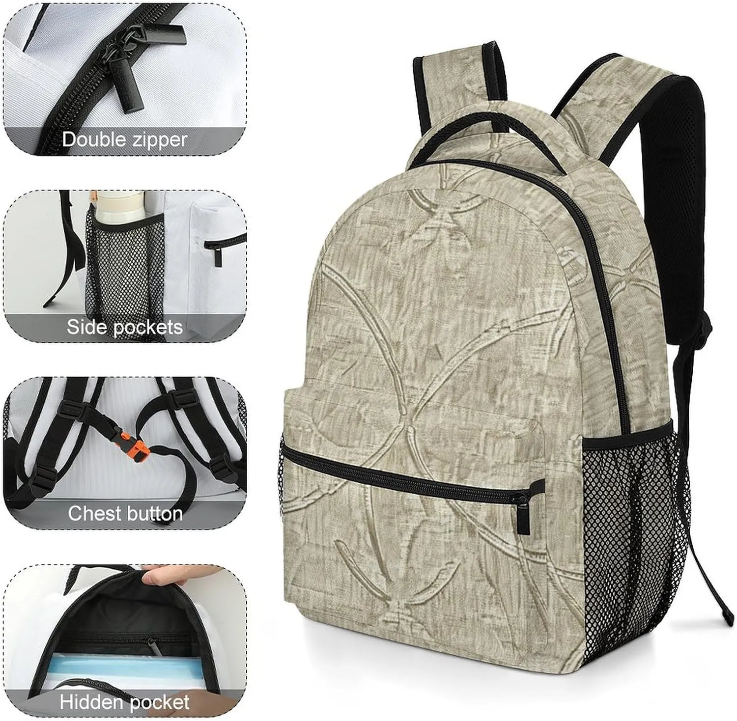 Backpack for Women Men Travel Beige Linen Texture Daypack Lightweight Laptop Bag Carry On Backpacks for Work