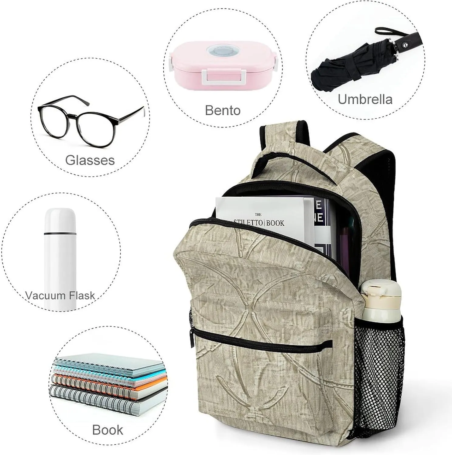 Backpack for Women Men Travel Beige Linen Texture Daypack Lightweight Laptop Bag Carry On Backpacks for Work