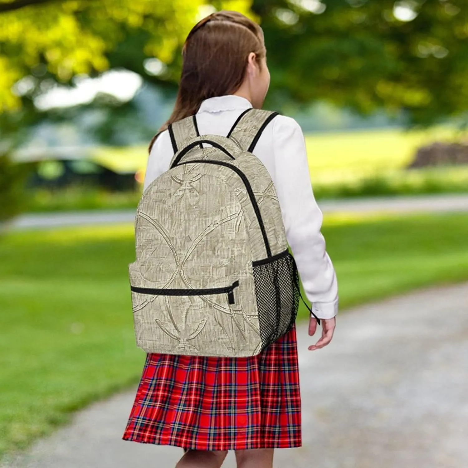 Backpack for Women Men Travel Beige Linen Texture Daypack Lightweight Laptop Bag Carry On Backpacks for Work