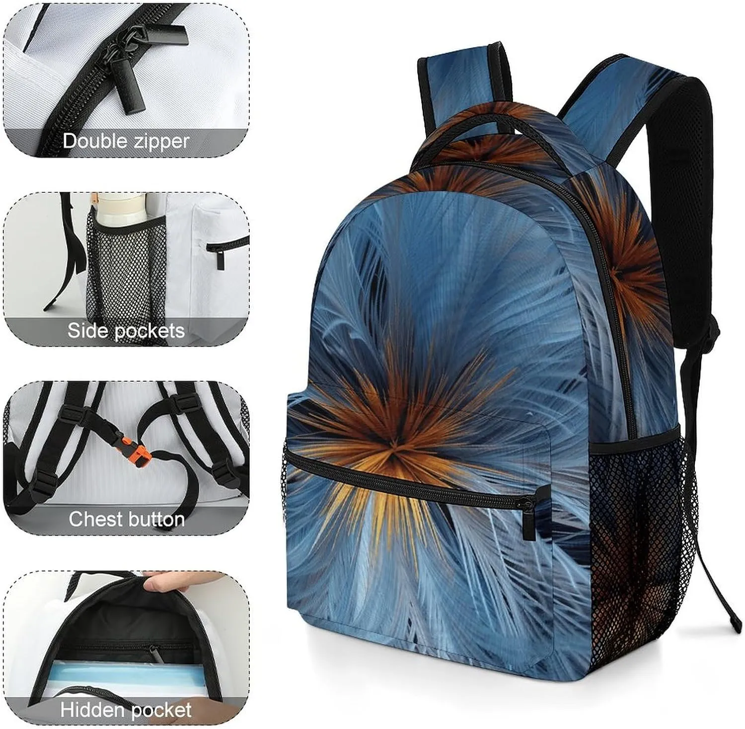 Backpack for Women Men Travel Big Blue Flower Daypack Lightweight Laptop Bag Carry On Backpacks for Work