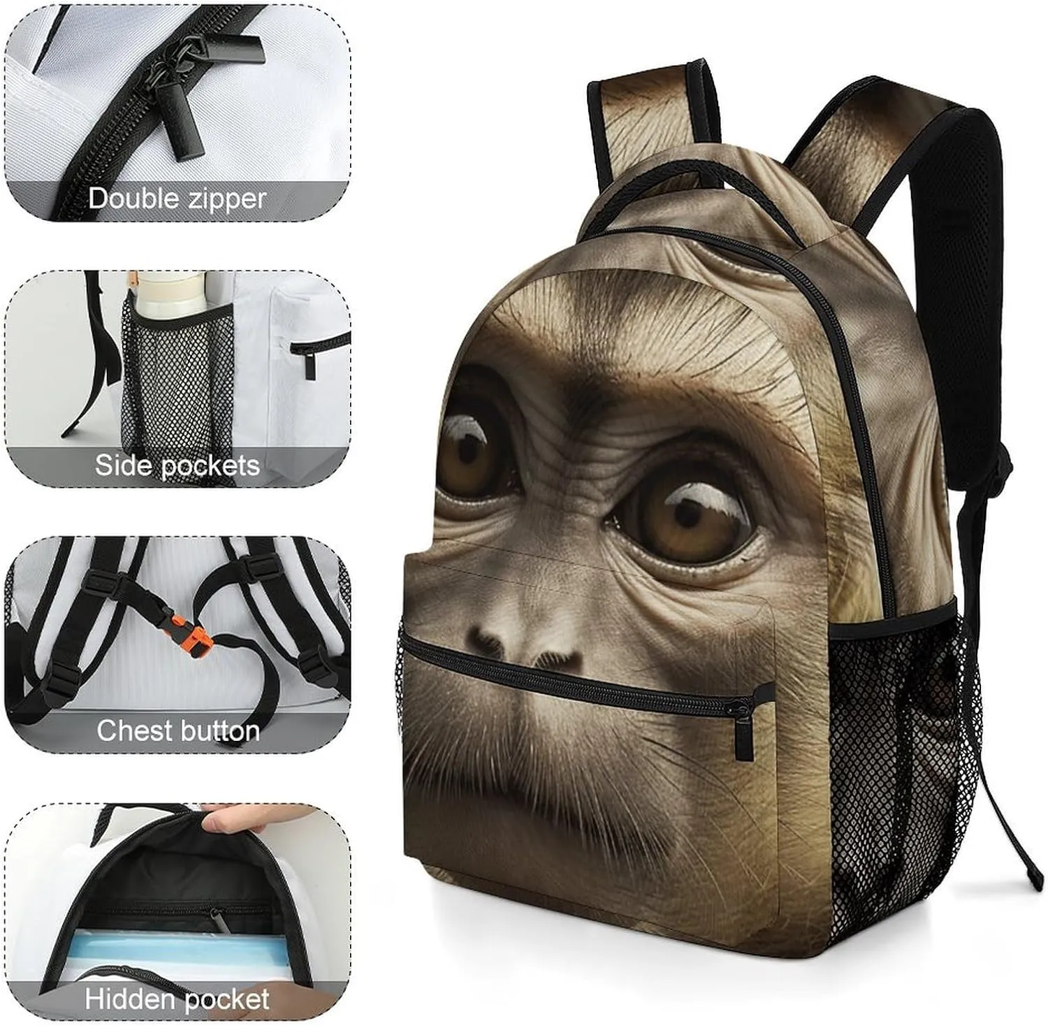 Backpack for Women Men Travel Big Eyed Monkey Daypack Lightweight Laptop Bag Carry On Backpacks for Work