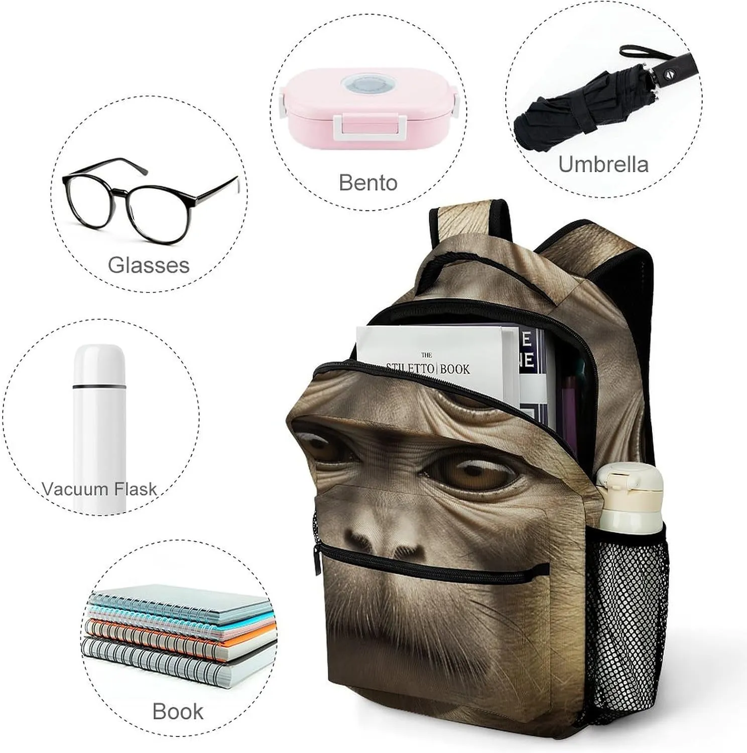 Backpack for Women Men Travel Big Eyed Monkey Daypack Lightweight Laptop Bag Carry On Backpacks for Work