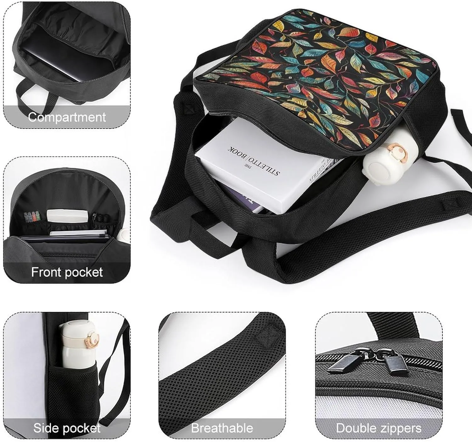 Backpack for Women Men Travel Black Intricate Trees Daypack Lightweight Laptop Bag Carry On Backpacks for Work