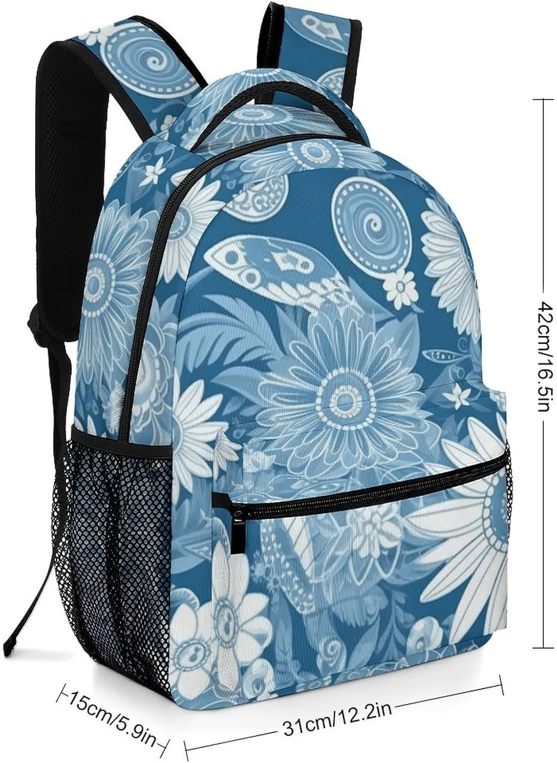 Backpack for Women Men Travel Blue Flower Pattern Daypack Lightweight Laptop Bag Carry On Backpacks for Work