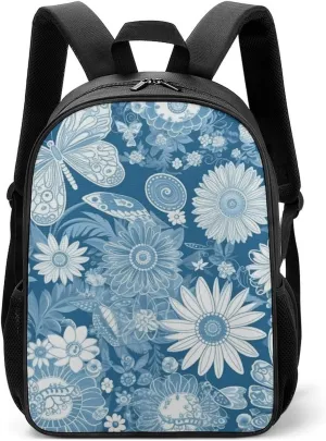 Backpack for Women Men Travel Blue Flower Pattern Daypack Lightweight Laptop Bag Carry On Backpacks for Work