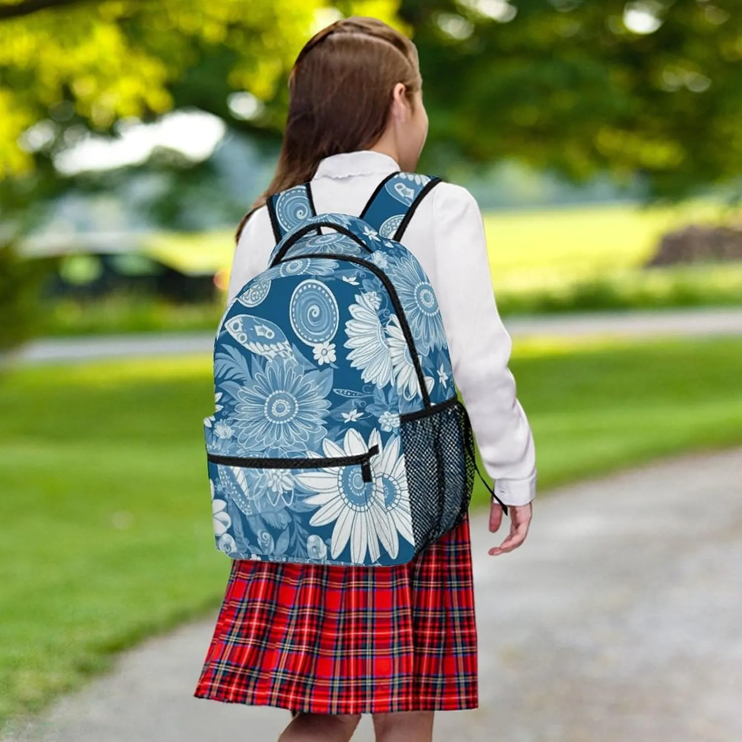 Backpack for Women Men Travel Blue Flower Pattern Daypack Lightweight Laptop Bag Carry On Backpacks for Work