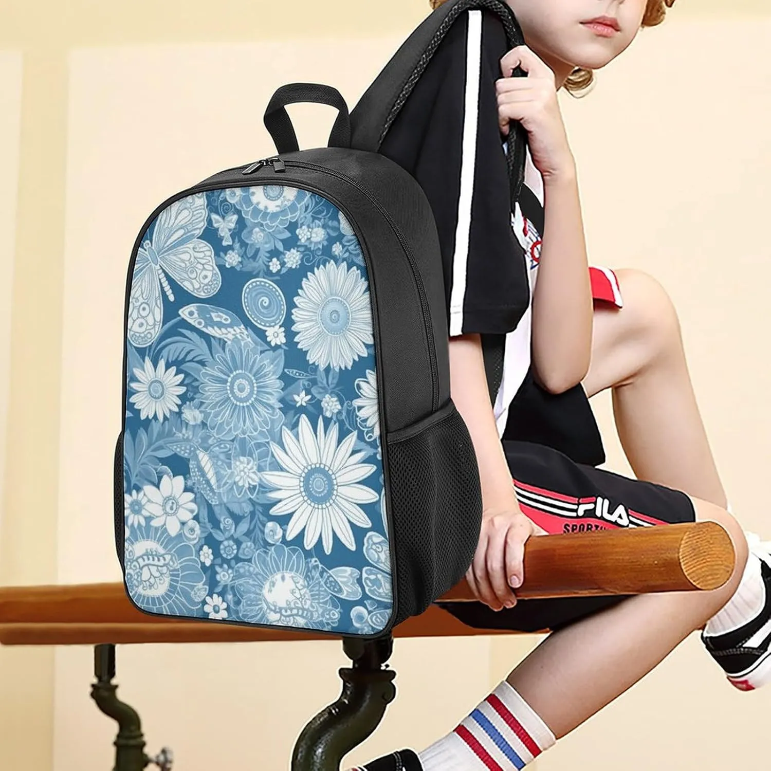Backpack for Women Men Travel Blue Flower Pattern Daypack Lightweight Laptop Bag Carry On Backpacks for Work