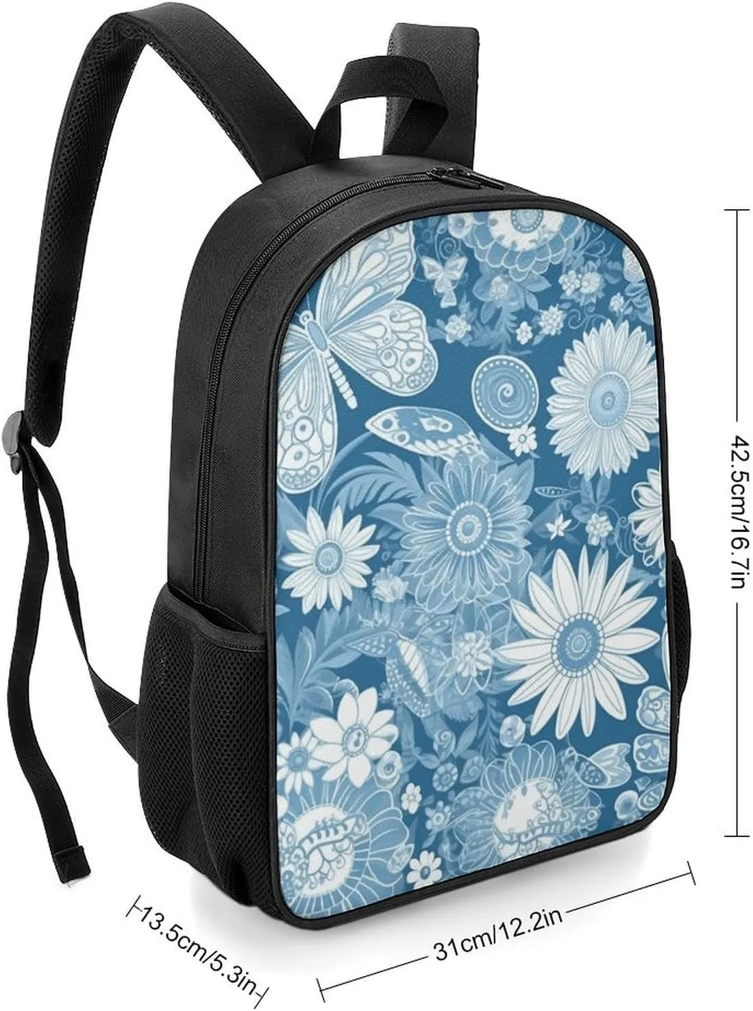 Backpack for Women Men Travel Blue Flower Pattern Daypack Lightweight Laptop Bag Carry On Backpacks for Work