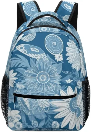 Backpack for Women Men Travel Blue Flower Pattern Daypack Lightweight Laptop Bag Carry On Backpacks for Work