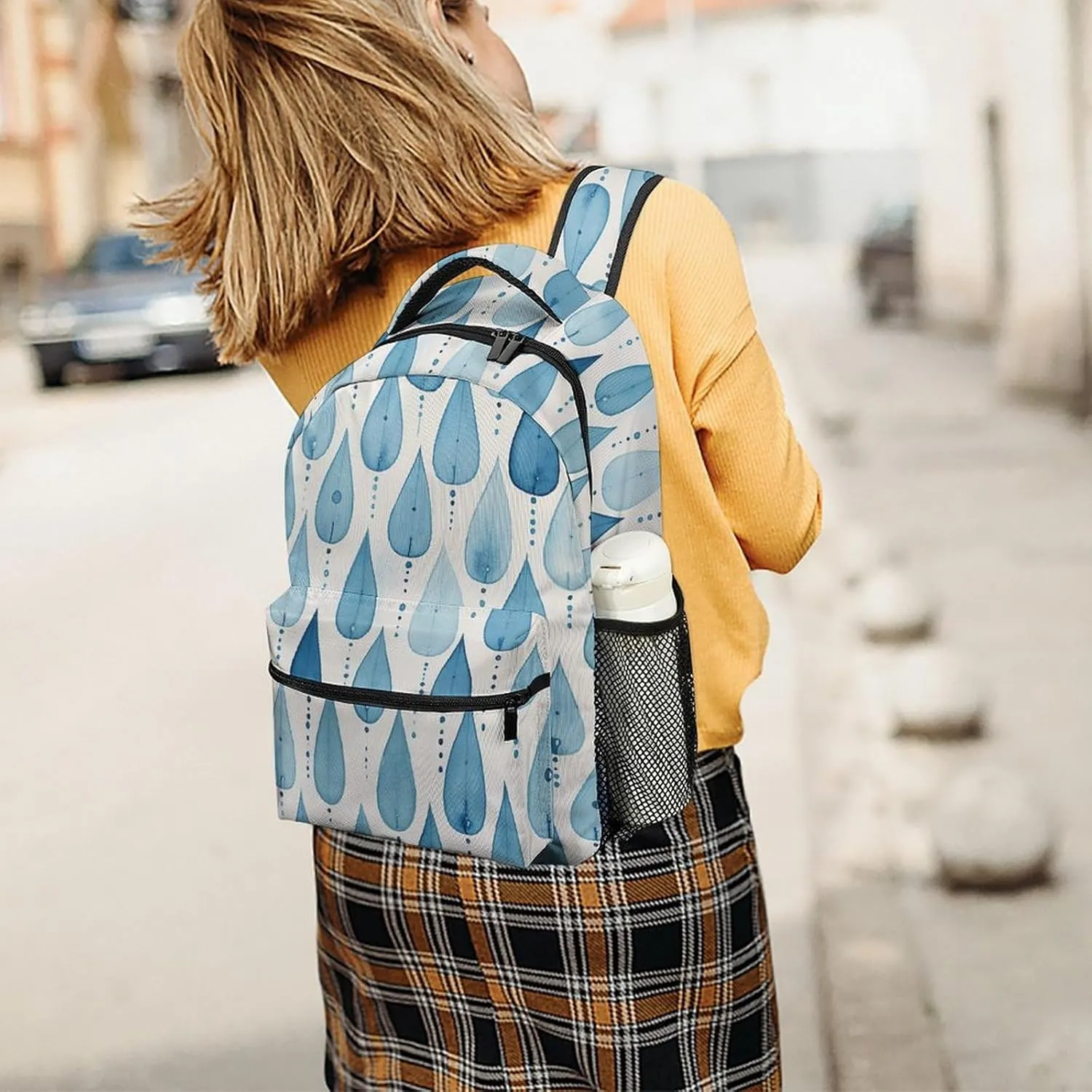 Backpack for Women Men Travel Blue Raindrops Daypack Lightweight Laptop Bag Carry On Backpacks for Work