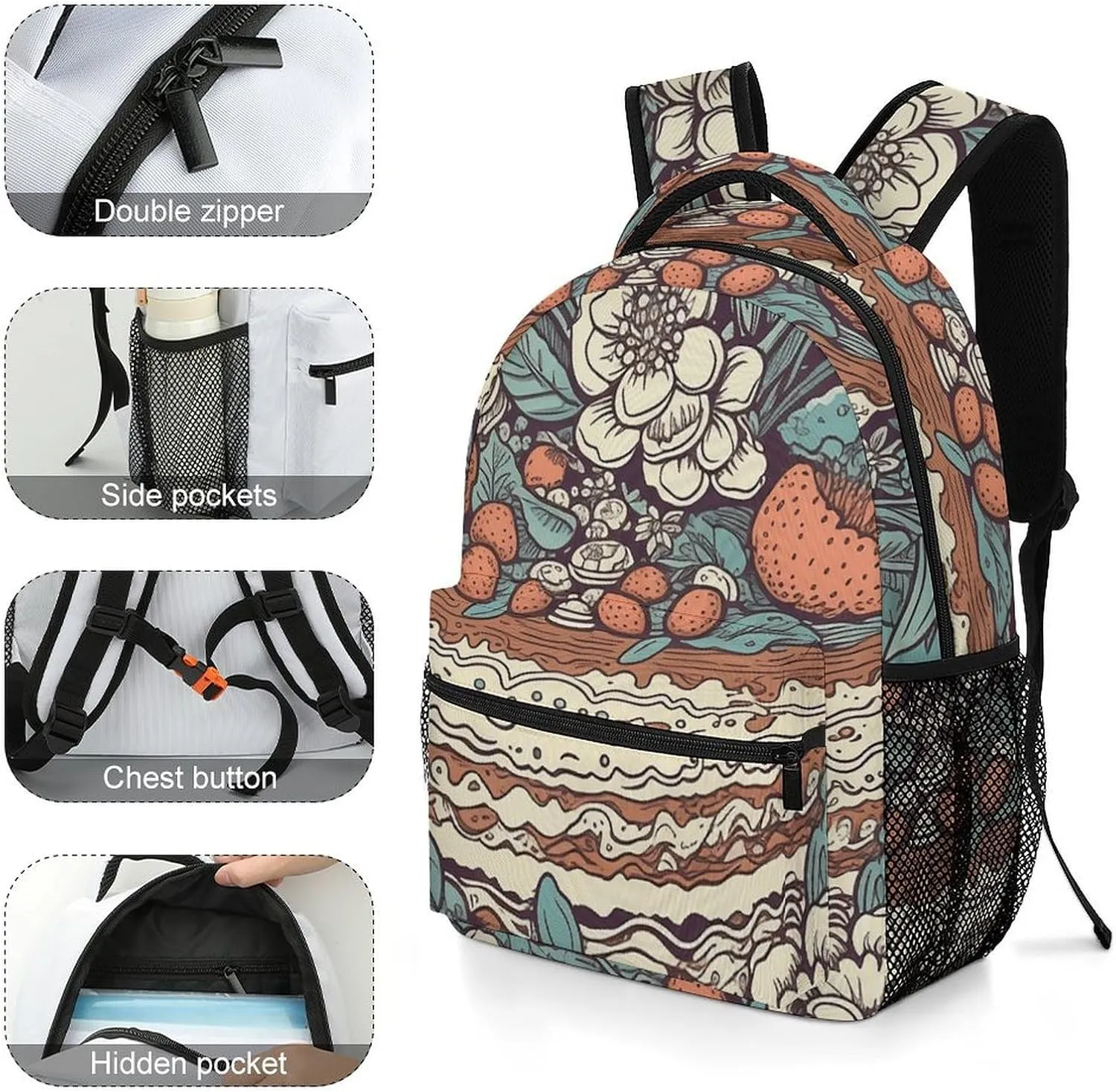 Backpack for Women Men Travel Cake Pattern Daypack Lightweight Laptop Bag Carry On Backpacks for Work