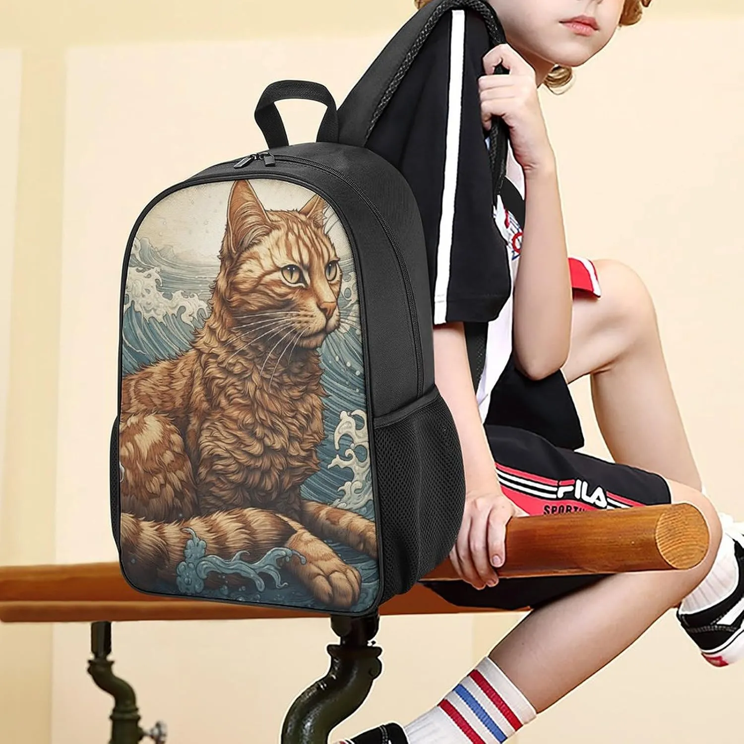 Backpack for Women Men Travel Cat in The Waves Daypack Lightweight Laptop Bag Carry On Backpacks for Work