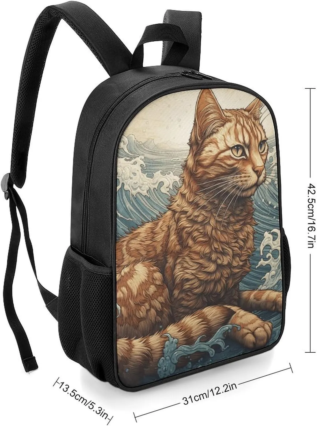 Backpack for Women Men Travel Cat in The Waves Daypack Lightweight Laptop Bag Carry On Backpacks for Work