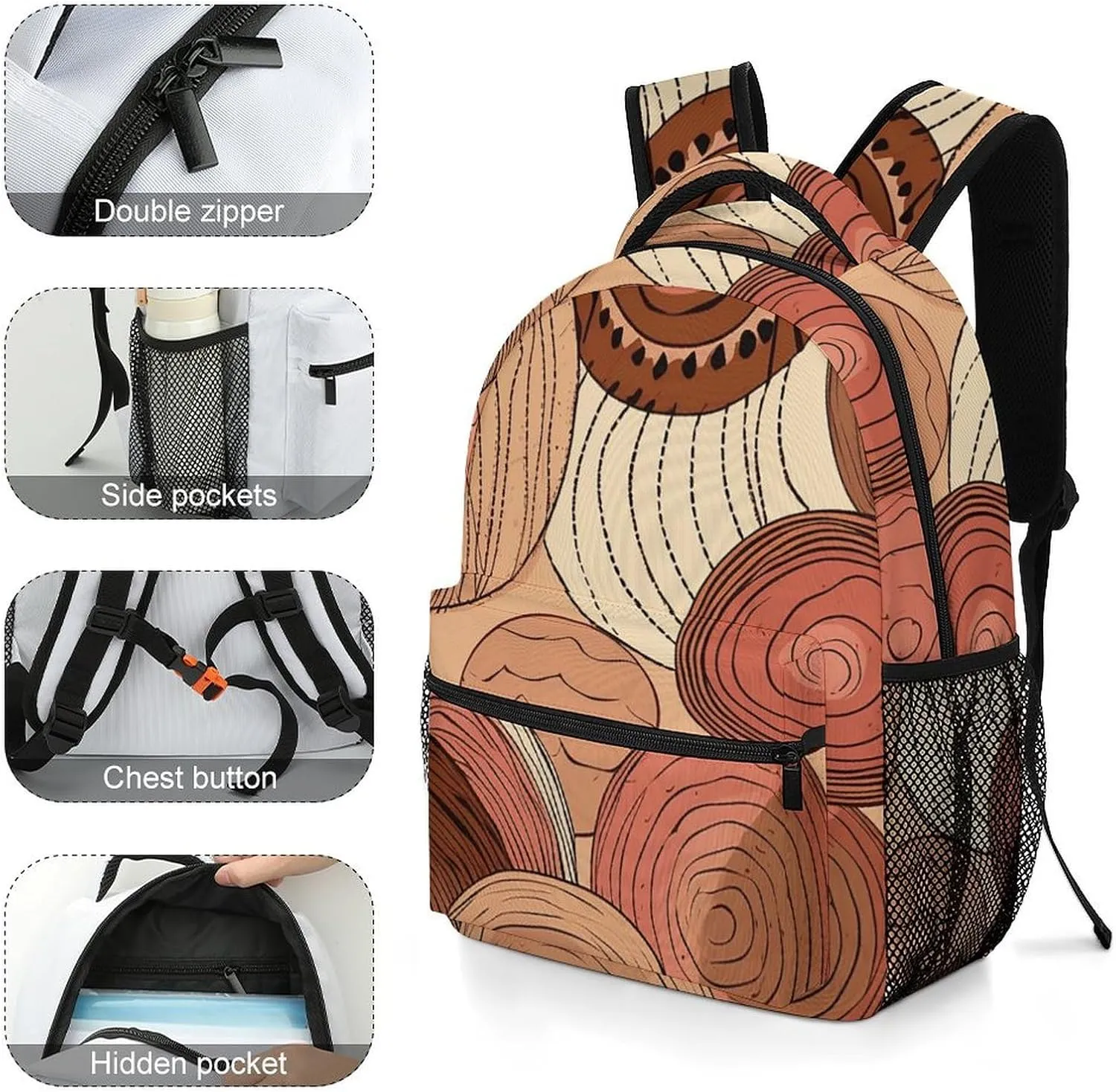 Backpack for Women Men Travel Circular Pattern Daypack Lightweight Laptop Bag Carry On Backpacks for Work