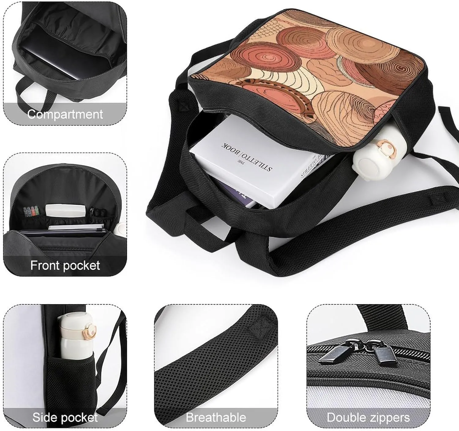 Backpack for Women Men Travel Circular Pattern Daypack Lightweight Laptop Bag Carry On Backpacks for Work