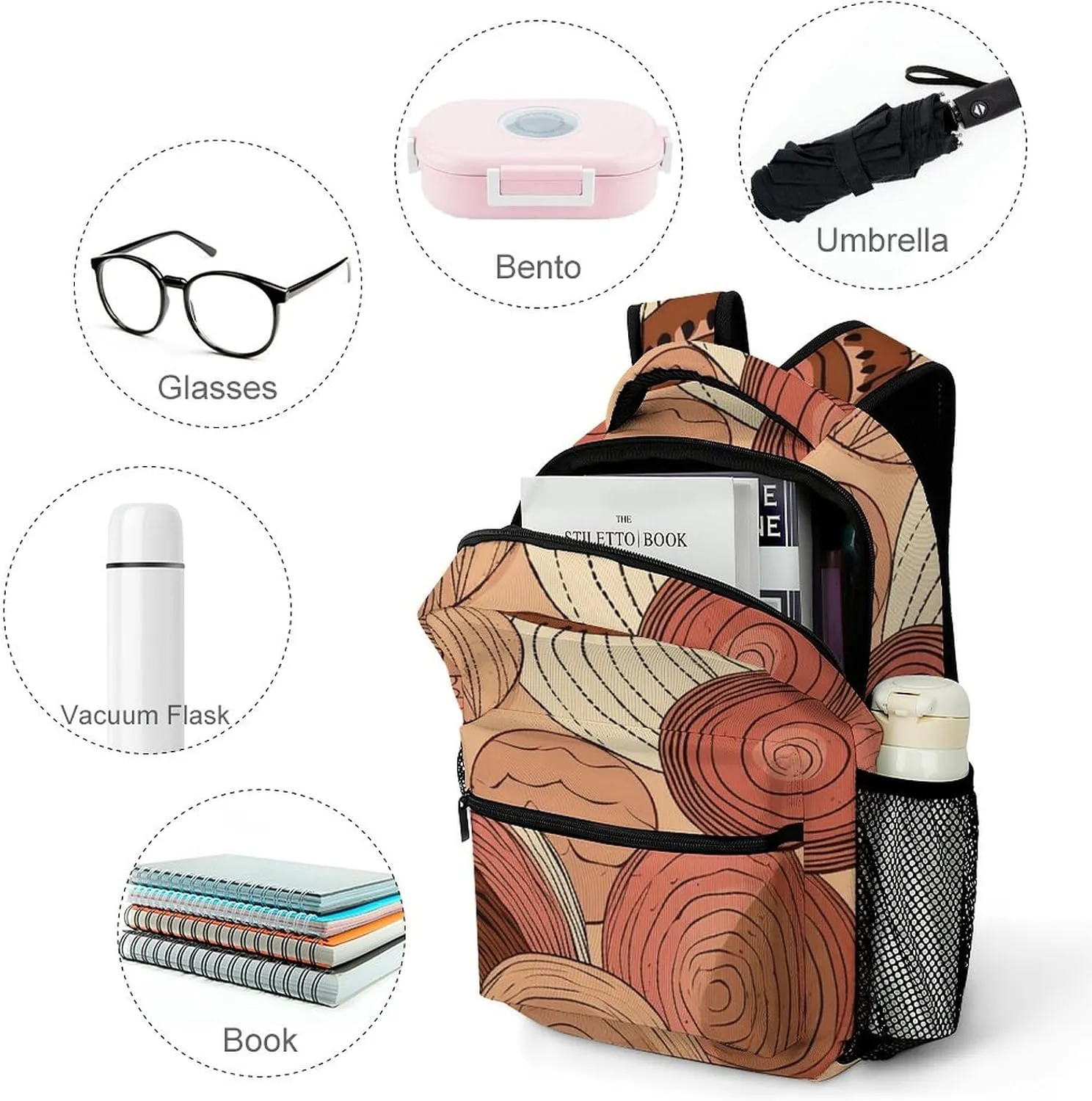 Backpack for Women Men Travel Circular Pattern Daypack Lightweight Laptop Bag Carry On Backpacks for Work