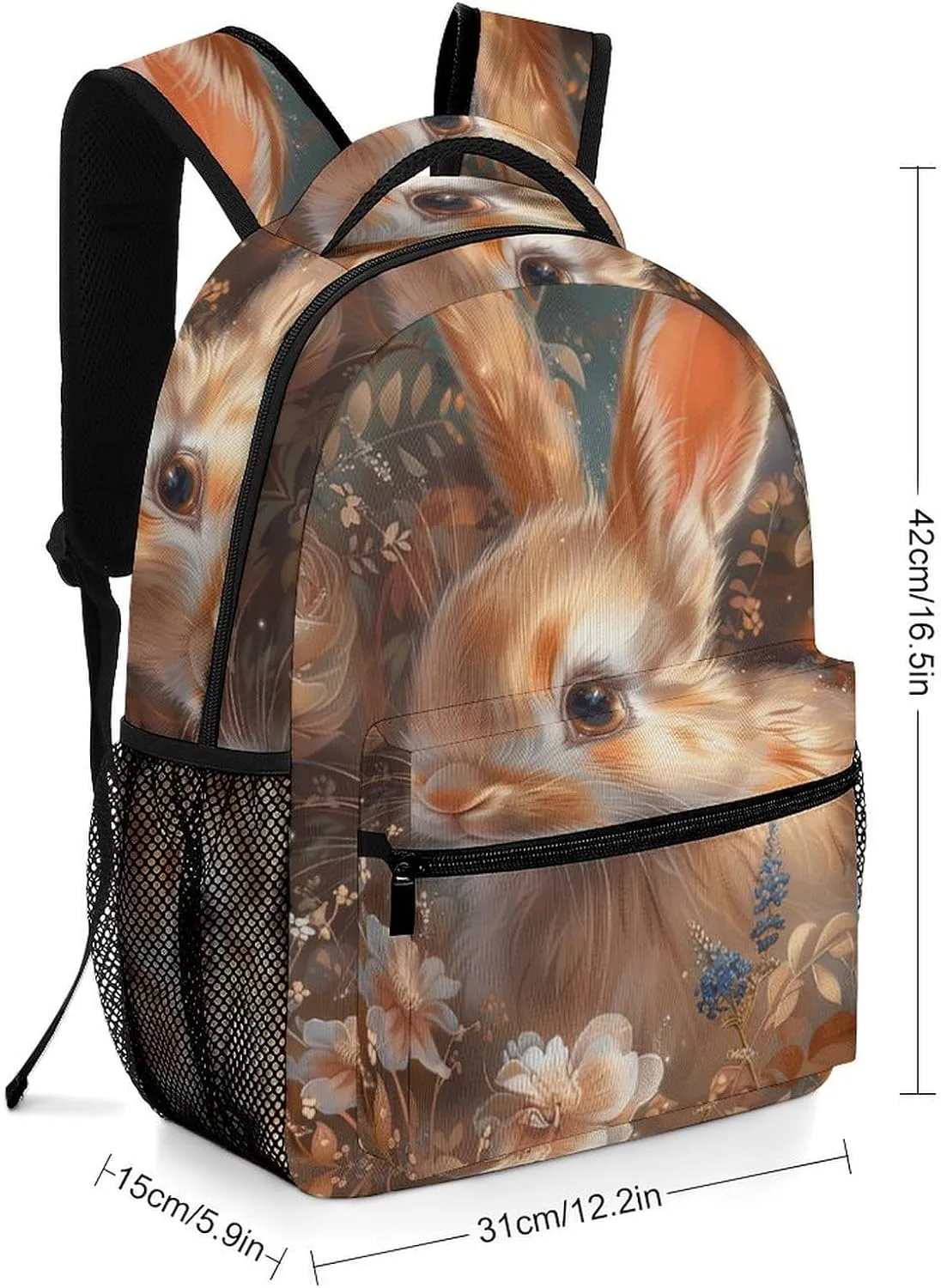 Backpack for Women Men Travel Floral Art Bunny Daypack Lightweight Laptop Bag Carry On Backpacks for Work