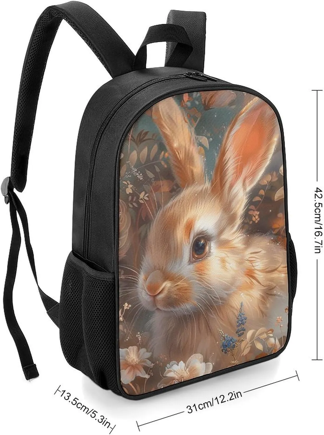 Backpack for Women Men Travel Floral Art Bunny Daypack Lightweight Laptop Bag Carry On Backpacks for Work