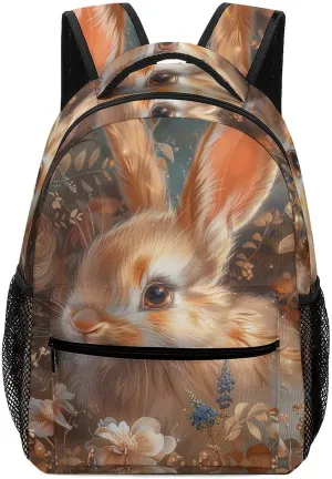 Backpack for Women Men Travel Floral Art Bunny Daypack Lightweight Laptop Bag Carry On Backpacks for Work