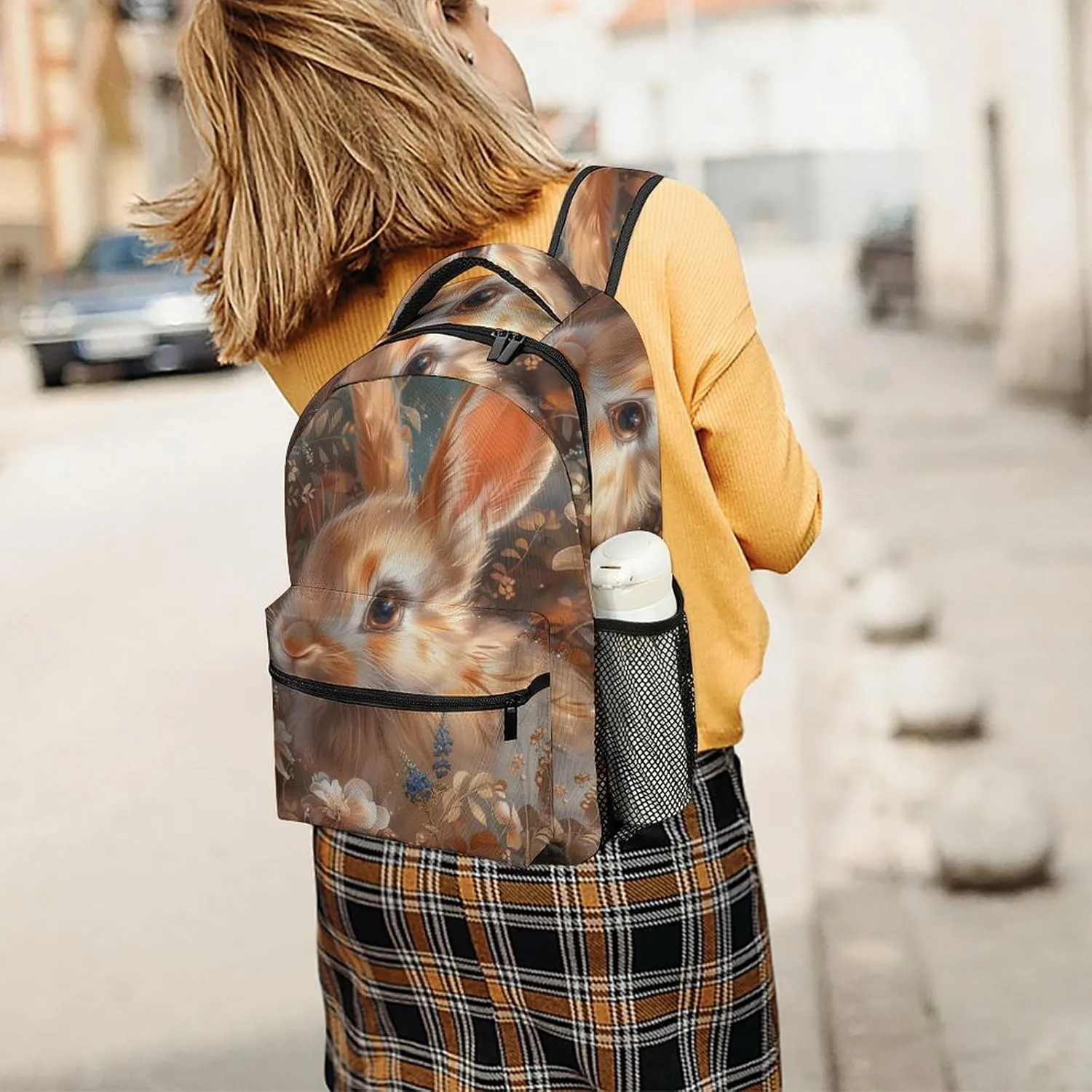 Backpack for Women Men Travel Floral Art Bunny Daypack Lightweight Laptop Bag Carry On Backpacks for Work