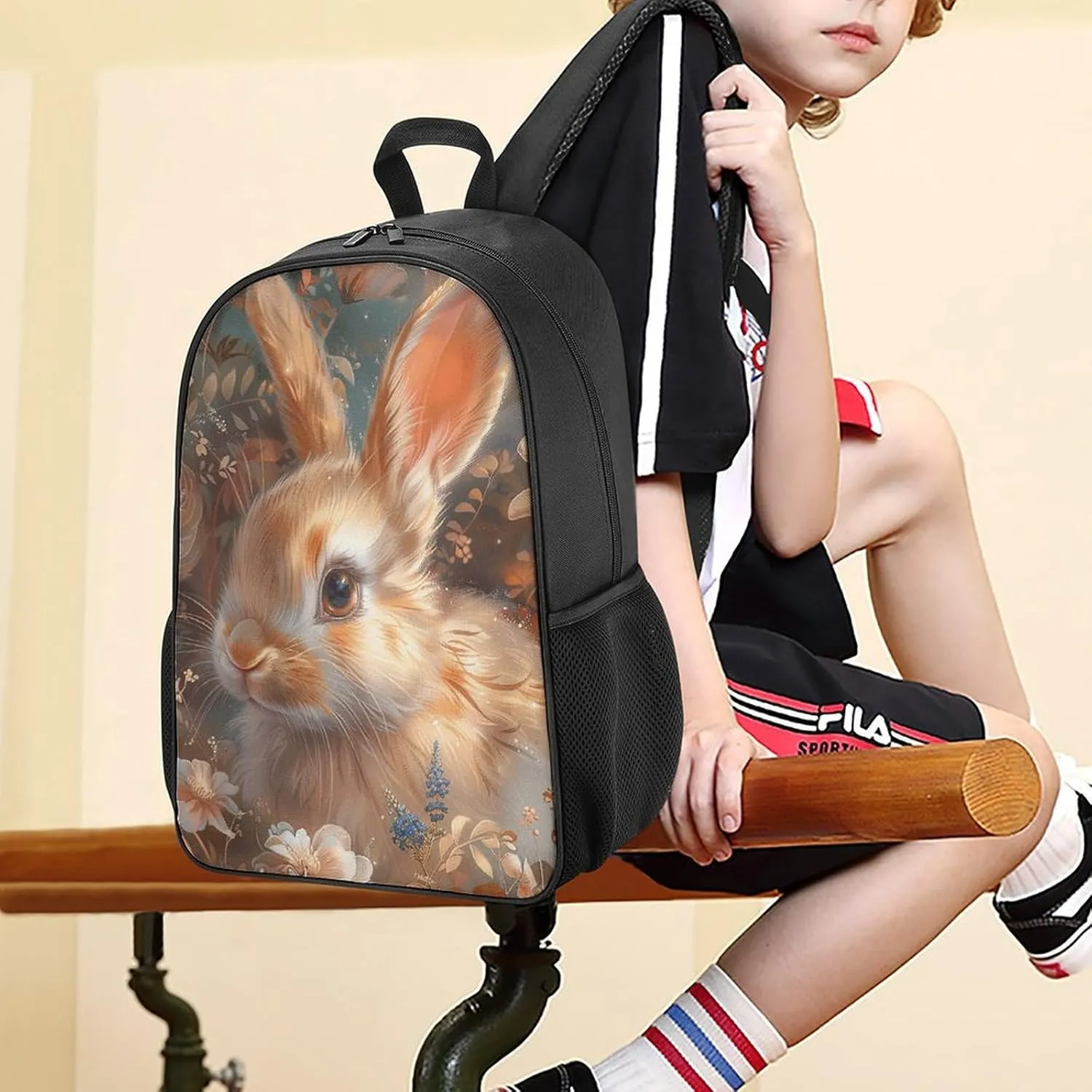 Backpack for Women Men Travel Floral Art Bunny Daypack Lightweight Laptop Bag Carry On Backpacks for Work