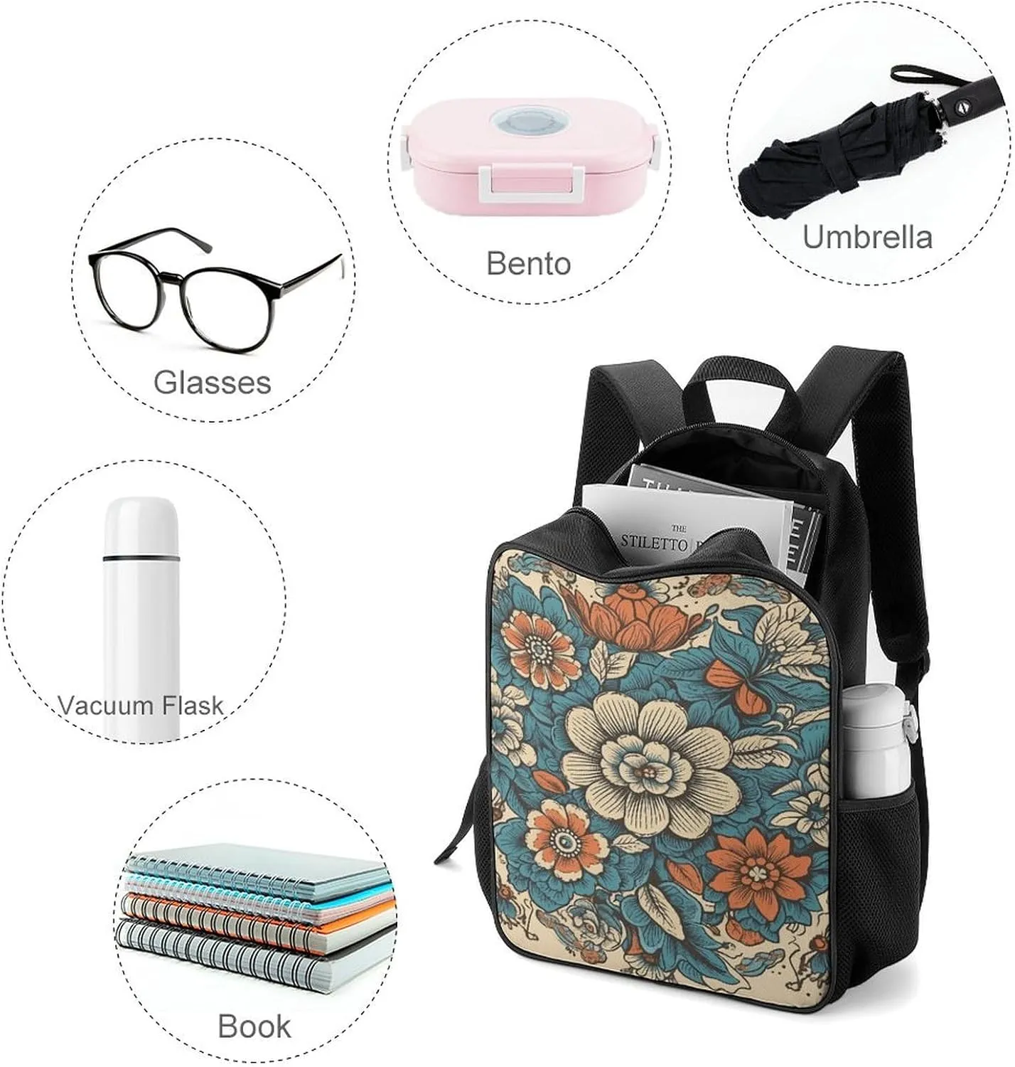 Backpack for Women Men Travel Floral Art Pattern Daypack Lightweight Laptop Bag Carry On Backpacks for Work