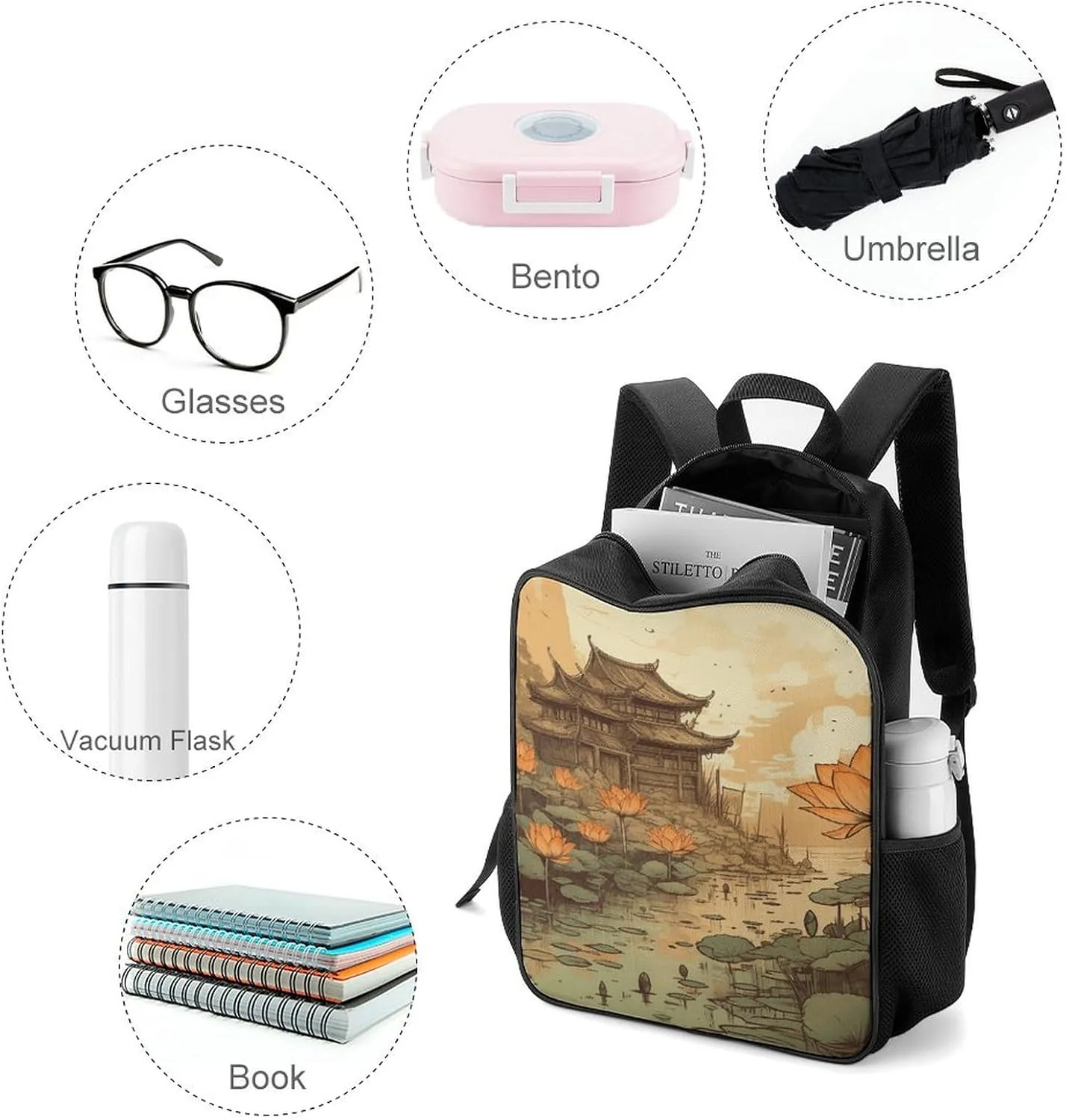 Backpack for Women Men Travel Flowers And Architecture Daypack Lightweight Laptop Bag Carry On Backpacks for Work