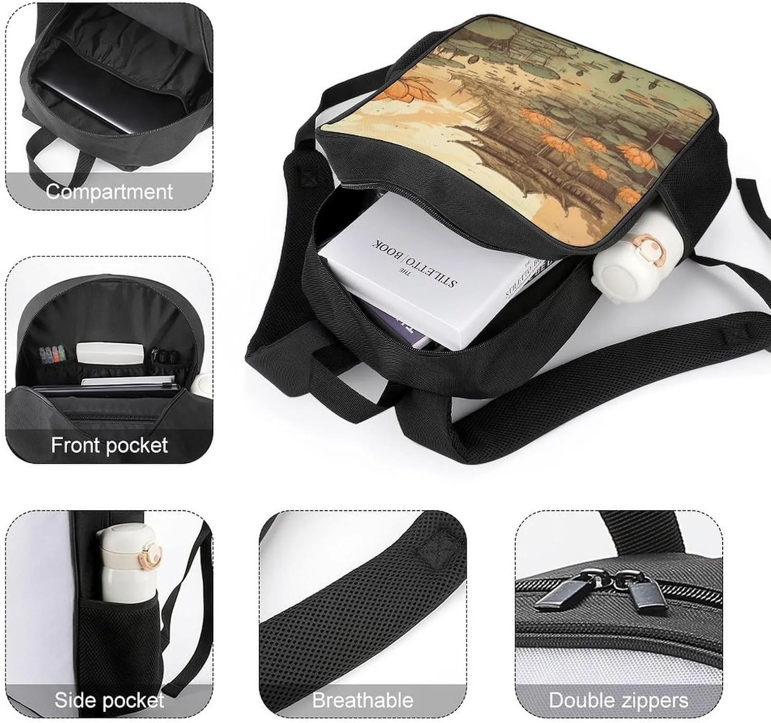 Backpack for Women Men Travel Flowers And Architecture Daypack Lightweight Laptop Bag Carry On Backpacks for Work