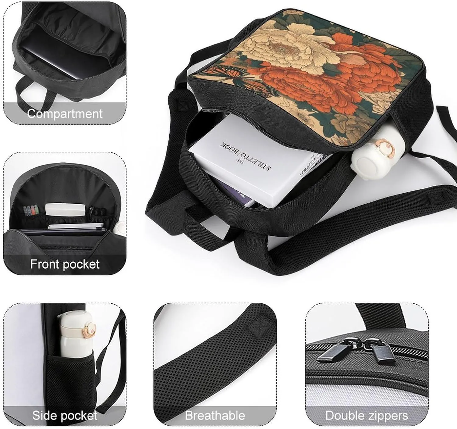 Backpack for Women Men Travel Flowers And Butterflies Daypack Lightweight Laptop Bag Carry On Backpacks for Work