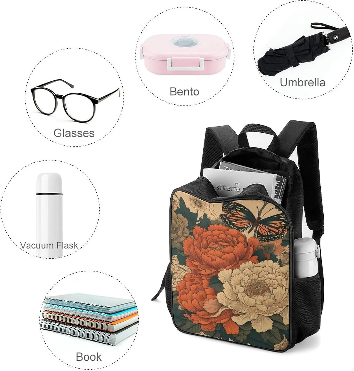 Backpack for Women Men Travel Flowers And Butterflies Daypack Lightweight Laptop Bag Carry On Backpacks for Work