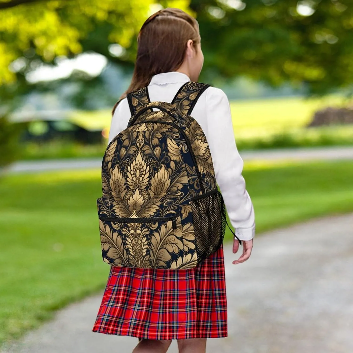 Backpack for Women Men Travel Golden Vine Pattern Daypack Lightweight Laptop Bag Carry On Backpacks for Work
