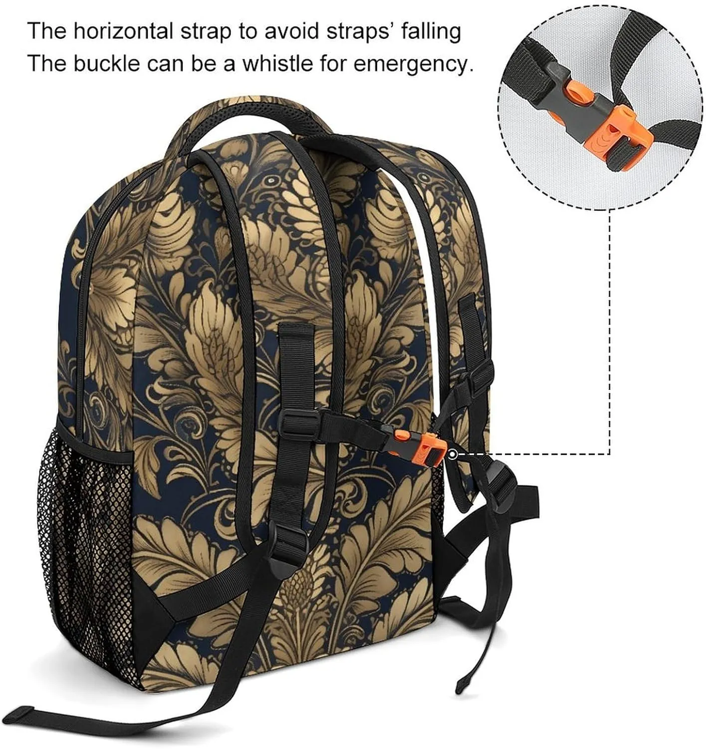 Backpack for Women Men Travel Golden Vine Pattern Daypack Lightweight Laptop Bag Carry On Backpacks for Work