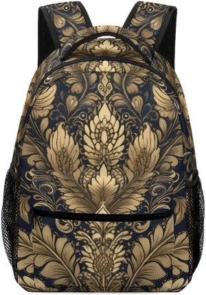 Backpack for Women Men Travel Golden Vine Pattern Daypack Lightweight Laptop Bag Carry On Backpacks for Work