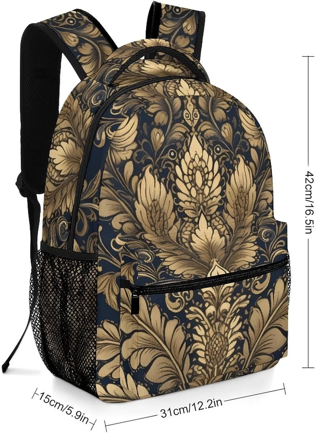 Backpack for Women Men Travel Golden Vine Pattern Daypack Lightweight Laptop Bag Carry On Backpacks for Work
