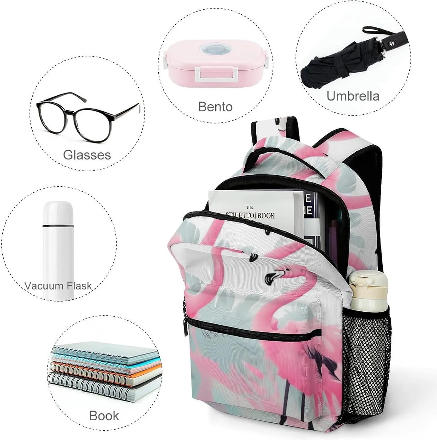 Backpack for Women Men Travel Love Flamingo Daypack Lightweight Laptop Bag Carry On Backpacks for Work