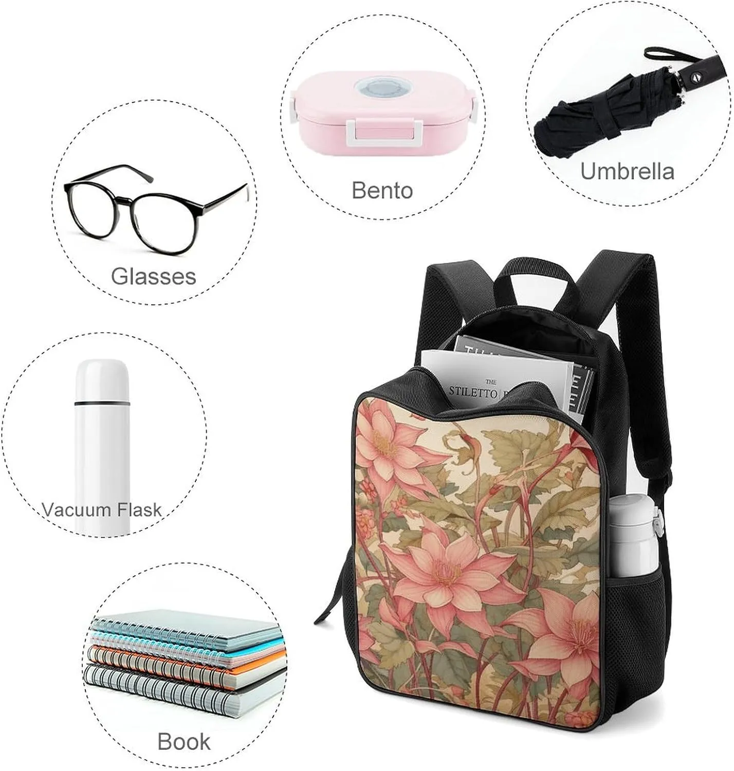 Backpack for Women Men Travel Peach Flowers Image Daypack Lightweight Laptop Bag Carry On Backpacks for Work