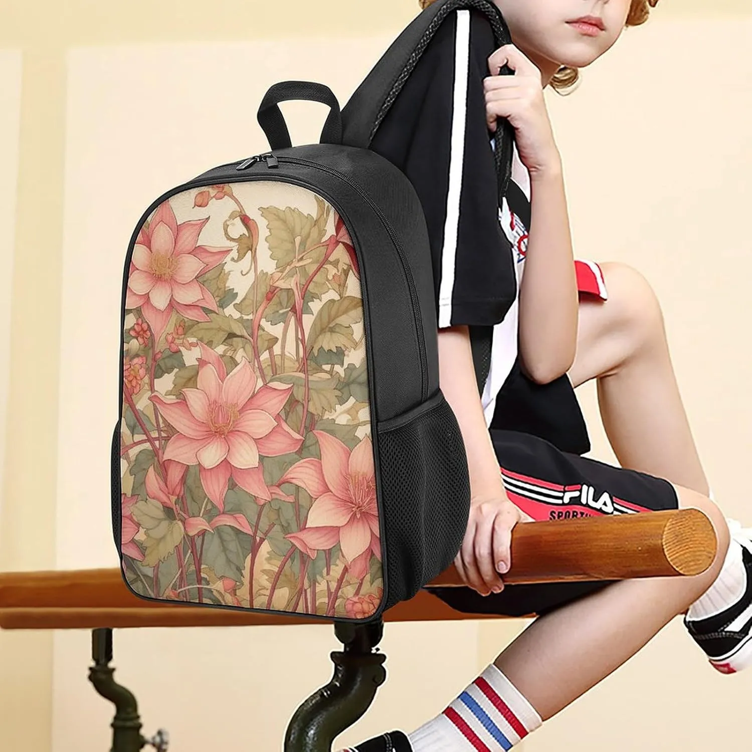 Backpack for Women Men Travel Peach Flowers Image Daypack Lightweight Laptop Bag Carry On Backpacks for Work