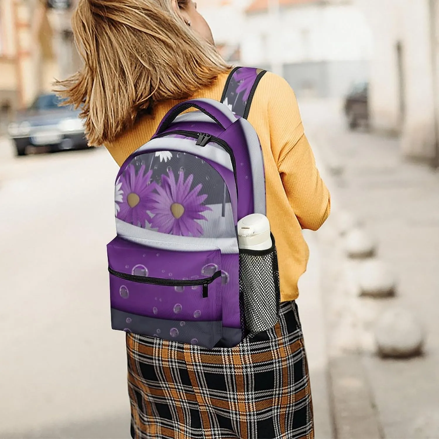 Backpack for Women Men Travel Purple Bathtub And Daisy Daypack Lightweight Laptop Bag Carry On Backpacks for Work