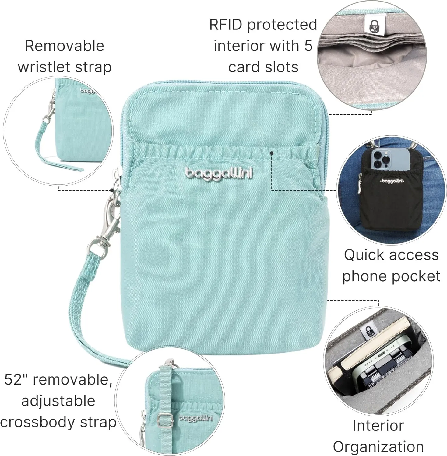 Baggallini Bryant Pouch Small Crossbody Bag for Women - Phone Purse with Crossbody Strap - Lightweight Crossbody Pouch