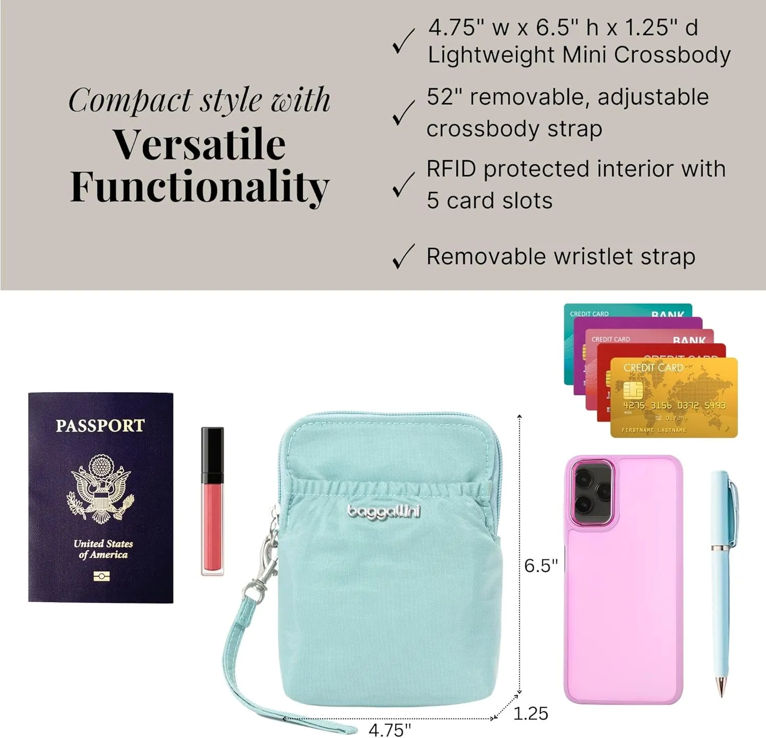 Baggallini Bryant Pouch Small Crossbody Bag for Women - Phone Purse with Crossbody Strap - Lightweight Crossbody Pouch