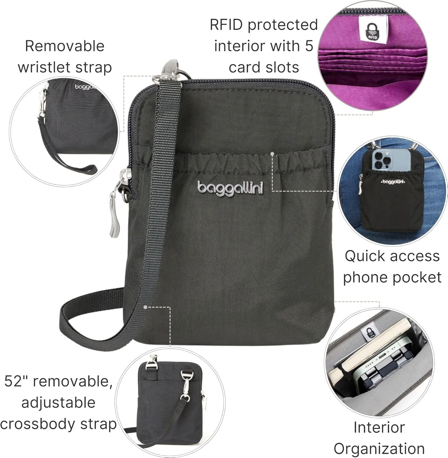 Baggallini Bryant Pouch Small Crossbody Bag for Women - Phone Purse with Crossbody Strap - Lightweight Crossbody Pouch