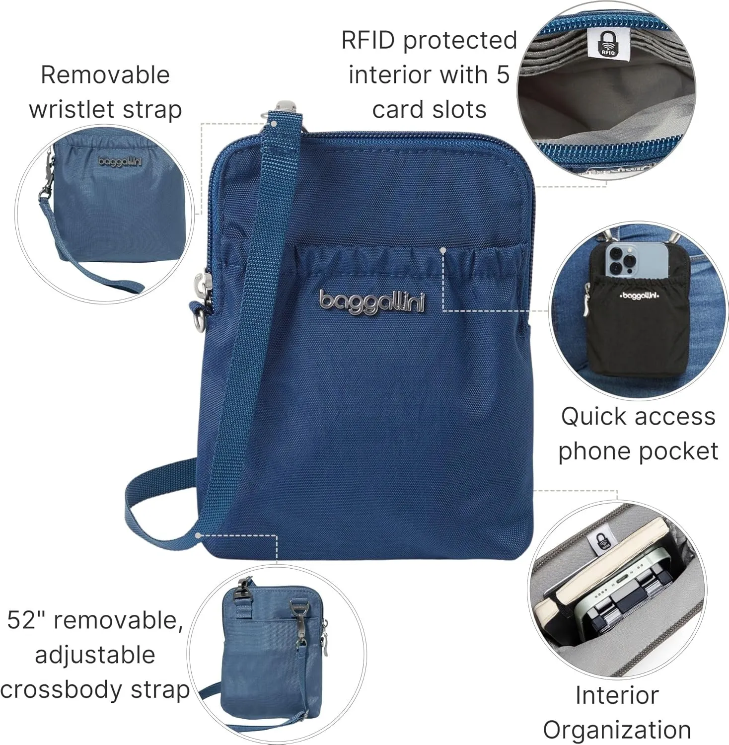 Baggallini Bryant Pouch Small Crossbody Bag for Women - Phone Purse with Crossbody Strap - Lightweight Crossbody Pouch