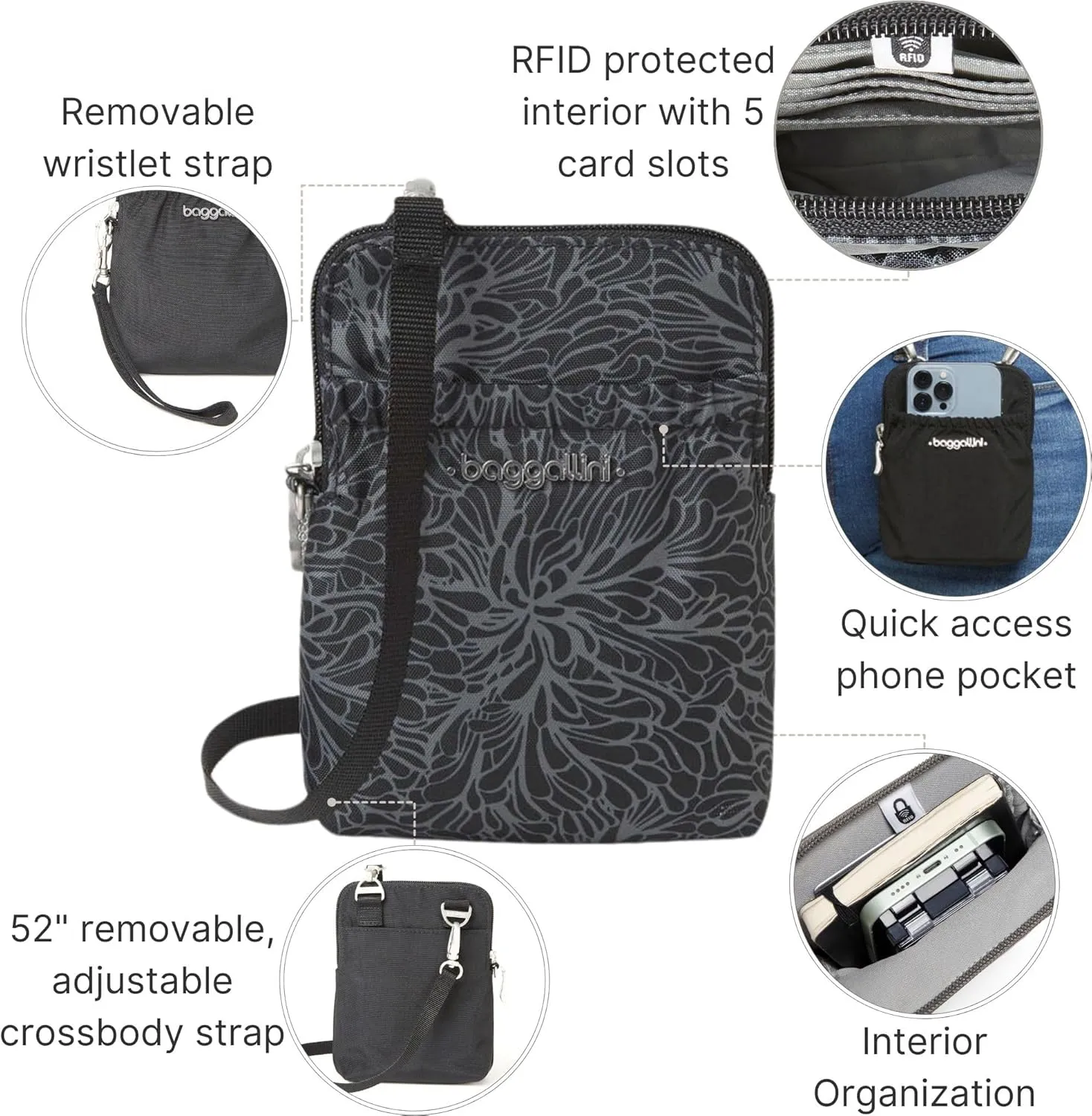 Baggallini Bryant Pouch Small Crossbody Bag for Women - Phone Purse with Crossbody Strap - Lightweight Crossbody Pouch
